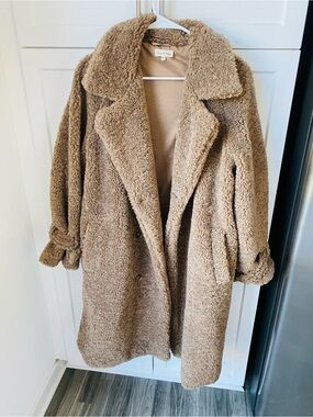 Aaron and amber medium womens brown long teddy coat faux shearling